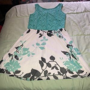 Turquoise lace and floral dress